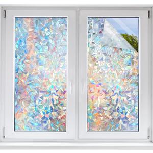 STATINT Privacy Window Film,Decorative Stained Glass Film,Rainbow Static Cling Heat Control Non-Adhesive Window Stickers for Home Door Decals,17.3 Inch X 13.1 Feet