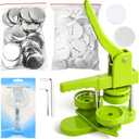Button Maker Machine 58mm Pin Installation-Free DIY Pin Badge Button Maker Press Machine Punch Press with Free 100pcs Parts Pictures Circle Cutter (58mm/2.25 inch Green Button Maker Kit)