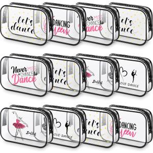 Abbylike 12 Pcs 7 x 4.7 x 2.4'' Dance Team Gifts Makeup Bags Gifts Bulk for Dancers Team Christmas Makeup Bags PVC Clear Cheer Case Toiletry Zipper Pouch for Women Xmas