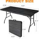 6ft Folding Table, Portable Heavy Duty Plastic Fold-in-Half Utility Table for Indoor/Outdoor Use, Dining, Camping, Picnic, Party, Black Woodgrain, 27.56 inches x 70.87 inches x 29.13 inches