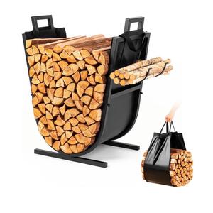 Firewood Rack Outdoor and Indoor - 27 inch(H) x 20.5 inch(W) Rustproof Heavy Duty Firewood Storage with Kindling Hooks & Canvas Carrier, Sturdy Fireplace Log Holder Fireplace Decor Organizer