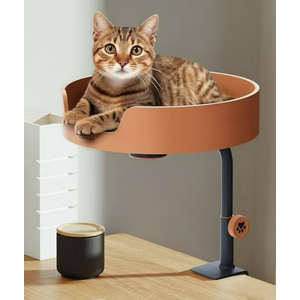 Cat Desk Bed Perch Nest with Teaser Easy Install,Space Saving Design,Sturdy Frame,Removable Cushion,Ideal for Home Office,Side Table,Fits All Cats