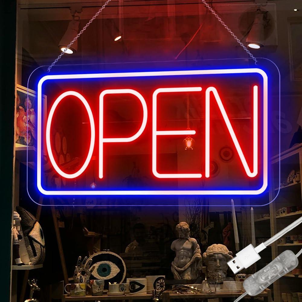 Neon Open Sign for Business,16.2"X 9" Led Open Sign with ON/OFF Switch for Storefront Window Glass Door Shop Store Florists Bar Salon Cafes Restaurant
