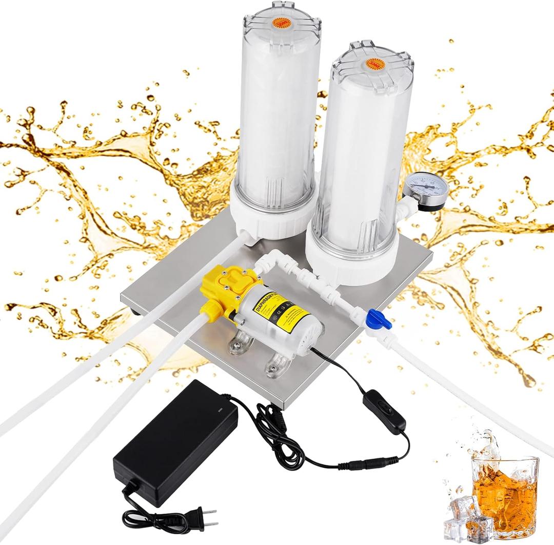 JIAWANSHUN Stainless Steel Liquor Filter System, 10 inch Wine Strainer Filter Making Purification, Brewing Equipment With Pressure Gauge For Fruit White Spirit Liquor Wine Juice Filter