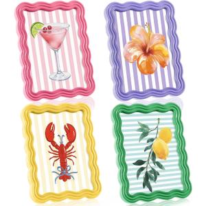Novabright 4 Set 4 x 6 Colorful Scalloped Picture Frame Maximalist Decorative Picture Frames with Glass Front Wavy Trim Art Table Wall Hanging Whimsical Home Decor Gift (Spring Colors)