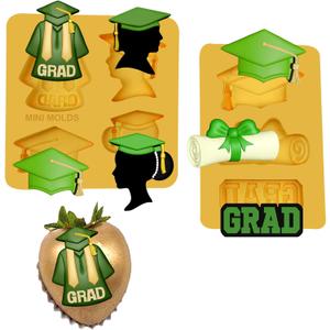 Mini Graduation Mold 2 pcs graduation Fondant mold & Chocolate Mold Set Grad Cap, Silhouettes & Grad Text for Cake Decorations, DIY Crafts & Gifts