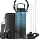 Trebo Water Bottle Insulated 40oz with Paracord Handle, Vacuum Triple Wall Stainless Steel Water Jug, 48hr Cold Retention, Leakproof BPA-Free Flask With 3 Lids Fits in Car Cup Holder, Indigo/Black