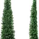 COSTWAY5  FT Half Christmas Tree, Pre-lit Artificial Xmas Tree w/450 Branch Tips & 150 Warm White LED Lights for Home, Office, Party