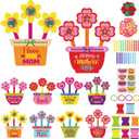 Frienda 48 Set Mother's Day Crafts Kit for Kids Happy Mother's Day Flower Pot Mom Make Your Own Flowers Pot Craft DIY Floral Paper for Classroom Activities Mothers Gifts Spring Party Favors