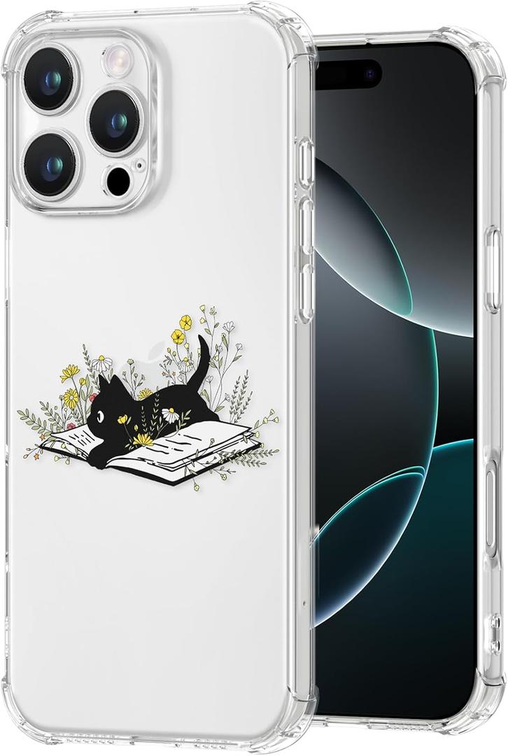 Buleens for iPhone 16 Pro Max Case - Clear Flexible TPU Women Cute Girls Protection Phone Cover Slim Fit Shockproof Funny Girly Unique Fashion Design Pattern Case for iPhone 16 Pro Max, Cats