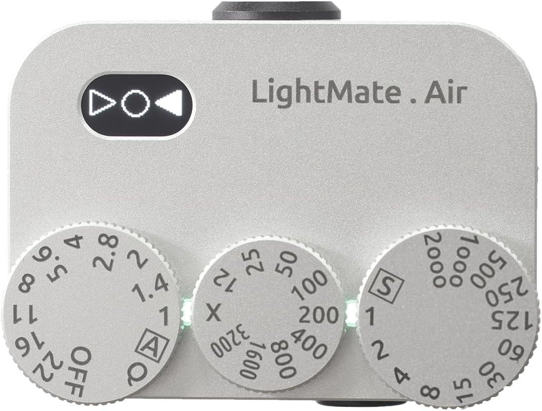 LightMate AirPro Light Meter Photography, 35Wide-Angle Reflective Digital Exposure Meter, Rechargeable 20H Battery Life, 3 Dials Retro Exposure Indicator, for Leica & Other Film Cameras, Silver Metal