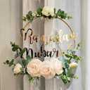 Ramadan Mubarak Wreaths Decorations, Artificial Pink Camellia Metal Hoop Floral Wreath, Eid Mubarak Garland Decor, for Farmhouse Door Wall Window Indoors Outdoor