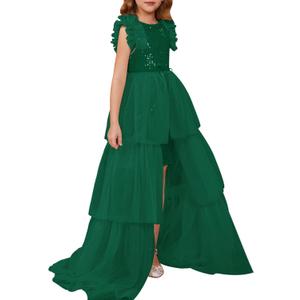 GRACE KARIN Girls Dresses Sequin Party Formal Pageant Dress Tween Girl Birthday Tulle Prom Princess Maxi Dress Size 5-14 (12-14 Years, Green)