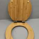 Round Bamboo Toilet Seat with Zinc Alloy Hinges, Easy to Install also Easy to Clean, Natural Bamboo, Light, 16.5-inch