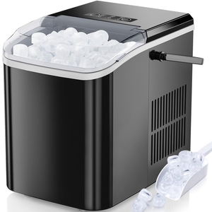 Countertop Ice Maker, Self-Cleaning Portable Ice Maker Machine with Handle and Ice Scoop 9Pcs/6Min 26.5Lbs/24H Black