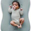 snuggle me Baby Lounger Curve (0-6 Months) - Premium Organic Cotton with Foam Core, Machine-Washable Cover, Buttery-Soft & Breathable Infant Lounger with Travel Bag (30 in x 20 in x 1.9 in) - Slate