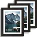 Hongkee 6x8 Picture Frame with Real Glass - Display Pictures 5x7 with Mat or 6 x 8 without Mat, Photo Frame for Wall or Table Top Display(Black, 3 Pack)
