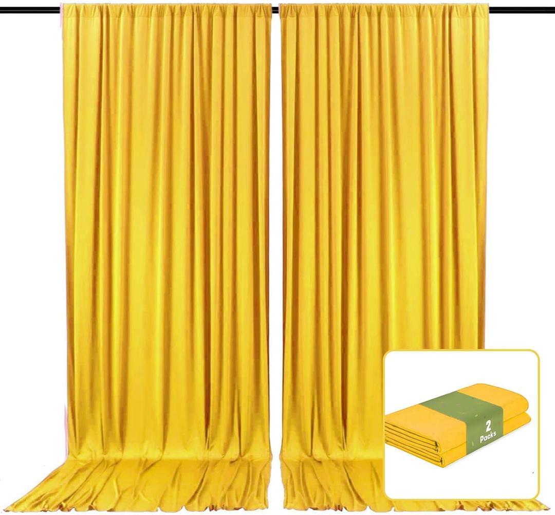 2 Panels Yellow Backdrop Curtain, 10 x 10 Feet Satin Background Curtains for Parties, Weddings, Baby Showers, Halloween, Christmas Birthday Party Photoshoot Backdrop Curtains Decorations
