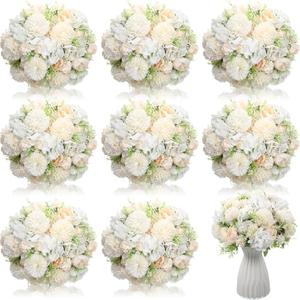 Tigeen Artificial Flowers Artificial Peonies Silk Flowers Faux Peony Fake Peony Silk Hydrangea Bouquet for Wedding Table Centerpiece Floral Vase Decor(White,24 Bundles)