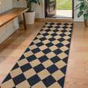 Lahome Checkered Easy Jute Runner Rug, 2x8 Hallway Kitchen Runner Rug Non Slip Washable Outdoor Carpet for Entryway Indoor, Checkerboard Black Indoor Outdoor Carpet for Hallway 8ft Entry,Black/Checkerboard -2