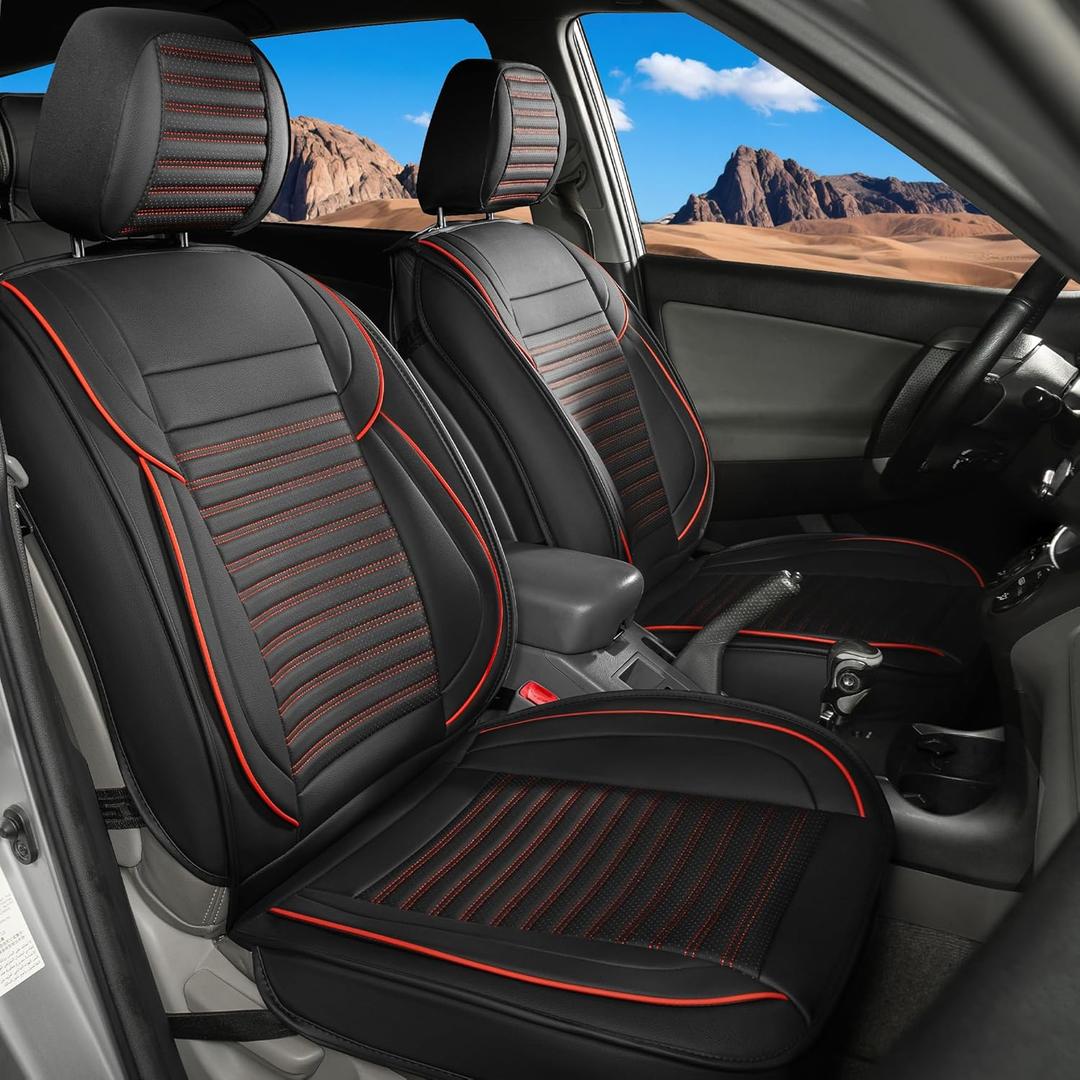 LINGVIDO Car Seat Covers,Breathable and Waterproof Faux Leather Automotive Seat Covers for Cars SUV Pick-up Truck Sedan,Universal Anti-Slip Driver Seat Cover with Backrest (Front Seat, Red