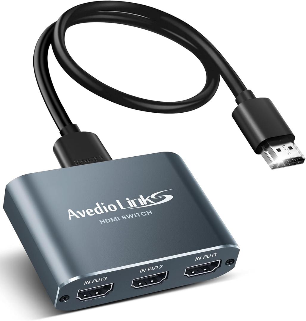 HDMI Switch 3 in 1 Out 4K@60Hz Aluminum Alloywith 4FT HDMI 2.0 Cable, avedio links 3x1 4K Switch HDMI Adapter, 3 Way HDMI Selector Switcher Support HDCP 2.2, HDR 10, for Fire TV Stick, PS5
