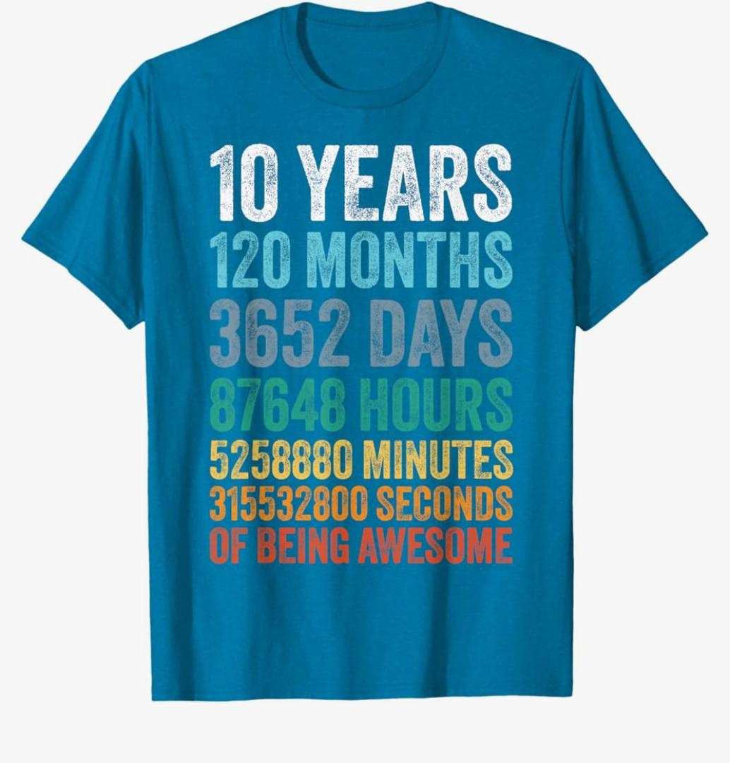 10 Year Old Bday Decorations Son Boy 10yr 10th Birthday T-Shirt Size Large