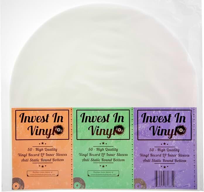 50 LP Inner Sleeves Anti Static Round Bottom 33 RPM 12" Vinyl Record Sleeves Provide Your LP Collection with The Proper Protection - Invest In Vinyl