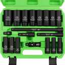 SWANLAKE 19-Piece 1/2" Impact Socket Set, 6 Point Impact Set, SAE (3/8-inch to 1-1/14-inch) Standard Large Socket, CR-V Mechanic Tool Set