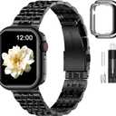 MioHHR Slim Metal Band Compatible with Apple Watch 41mm 40mm 38mm, Solid Stainless Steel Chain Strap for Women Men iWatch Bands Series 9 8 7 6 5 4 3 2 1 SE3 SE2 SE, Black