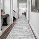 Soalmost Runner Rug 2'6" x 14' Washable Non-Slip Runner Rugs for Kitchen Bathroom Laundry Room Vintage Ultra Thin Runners for Hallway Entryway Grey