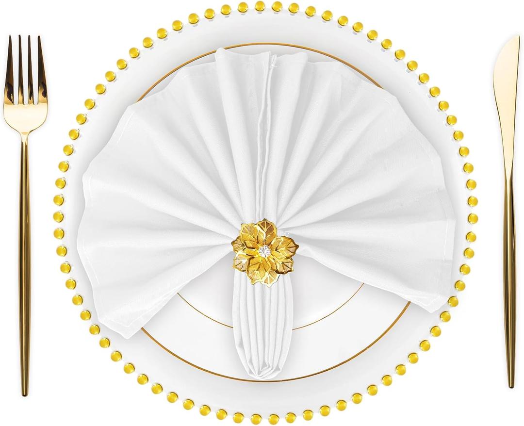 SuperO Set of 120 Cloth Napkins 17 x 17 Inch, Polyester Solid Washable Dinner Napkins with Hemmed Edges,Great for Restaurant, Wedding and Party(White)