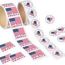 ArtCreativity USA American Flag Patriotic Stickers, 2 Rolls with 200 God Bless America Stickers Total, Red White and Blue Decorations for 4th of July, Memorial, Veterans, and US Flag Day