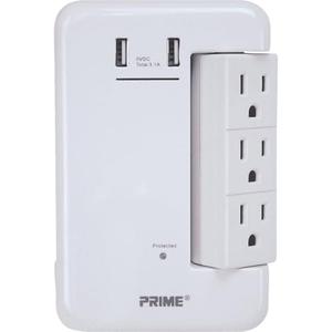 Prime PBRUSB346S 6-Outlet Wall Tap with 1,200-Joule Surge Protection and Dual USB Charger