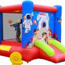 WELLFUNTIME Inflatable Bounce House Jumping Castle Slide with Blower, Kids Bouncer with Basketball Rim, 110x82.5x72.8 Inch Bouncy Castle