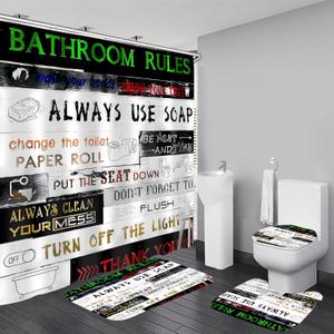 AZHM Letter Plank Pattern Shower Curtain Set for Bathroom 4 Pcs Black Bathroom Accessory Decor Sets with Shower Curtain and Rugs (Green)