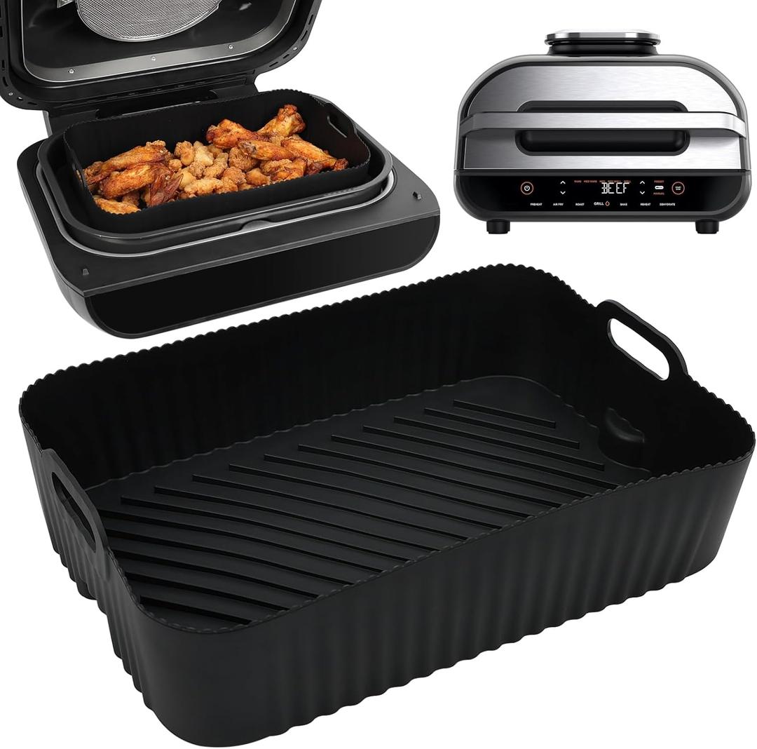 BYKITCHEN Reusable Air Fryer Silicone Liners for Ninja FG551/DG551/IG651 Foodi Smart XL Indoor Grill, Rectangle Silicone Air Fryer Liners, Ninja Foodi Grill Accessories