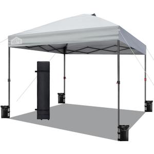 Canopy Tent 10x10, 1-Person Setup Pop Up Canopy Tent with Roller Bag, 3 Adjustable Height, 4 Sandbags, 8 Stakes, 4 Guylines, Waterproof and UPF50+ Sun Protection Outdoor Canopy for PartyBeach (Gray)