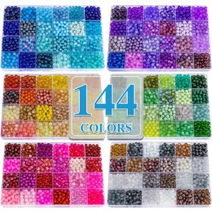 XSEINO About 7200PCS 6mm Glass Beads Bracelet Making Kit,144 Assorted Colors Crystal Glass Beads for Bracelet and Jewelry Making and DIY Crafts,Friendship Gifts,to Give to Friends, Family (Multicolor 6Box)
