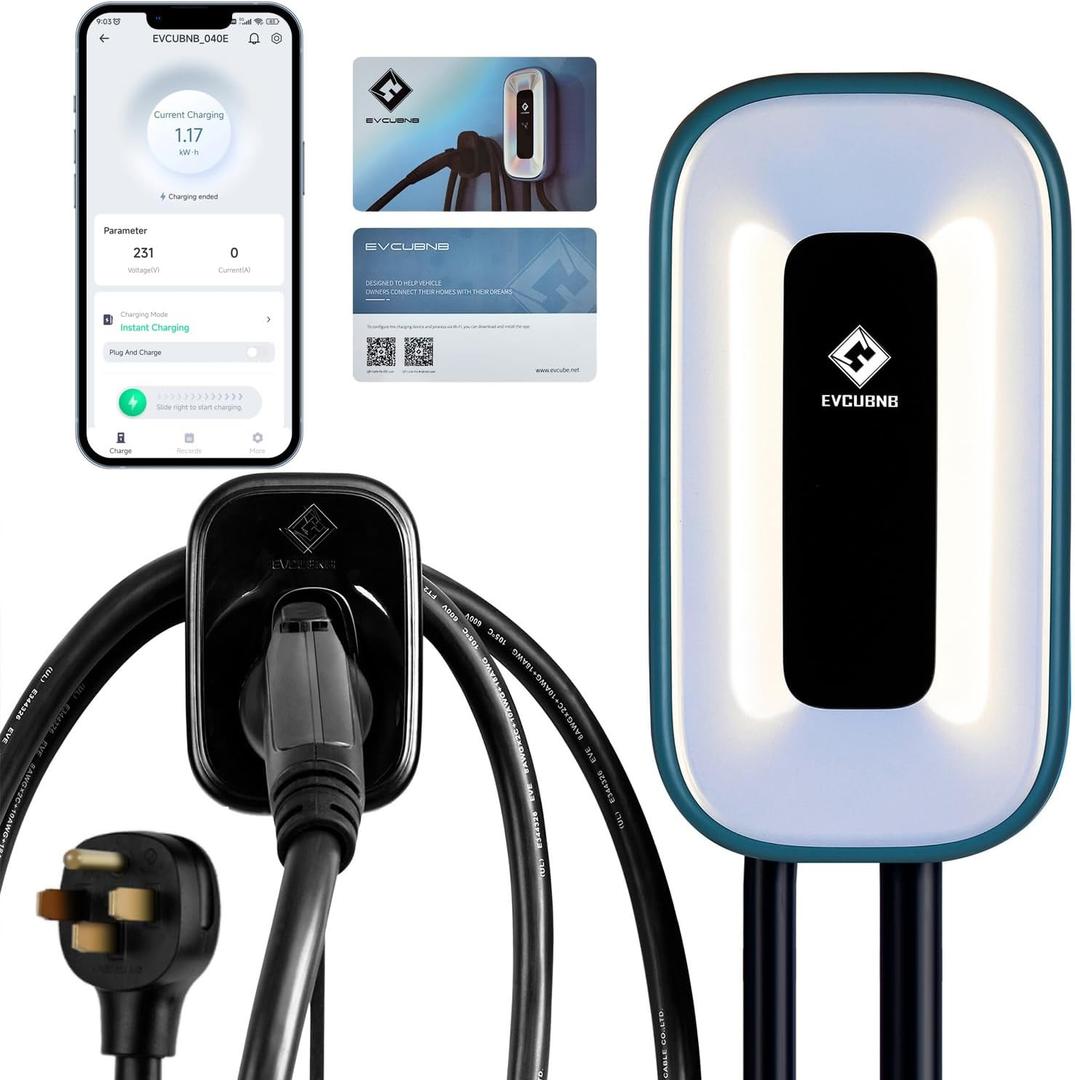 EV Charger Level 250 Amp Charge Station, 240V,Indoor/Outdoor EVSE, 25Ft Cable Level 2 ev Charger, 2.4GWiFi/APP/RFID Card (NEMA14-50 Plug or Hardwired)