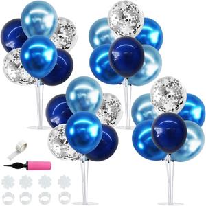 TONIFUL 4 Set Metallic Blue Silver Balloon Stand Centerpiece Table Decorations for Men's Birthday,Father's Day Retirement,Blue Party Decoration,Graduation Decorations 2026,Baby Shower