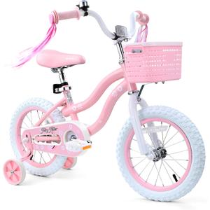 bicystar Girls Bike for Kids Ages 2-8 Years, 12 14 16 18 Inch Kids Bike with Training Wheels, Basket & Streamers, Pink Little Girls Bicycle with Coaster Brake, Birthday Gift