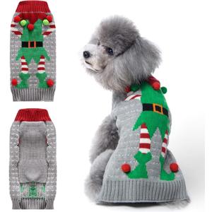 Dog Christmas Sweater Cute Funny Clown Cat Ugly Xmas Outfit Holiday Puppy Costumes Fall Winter Pet Knitted Sweaters Clothes for  Dogs Cats(L,Green)