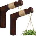 Plant Hanger Hooks for Indoor Hanging Plants, 2 Pack Rustic Farmhouse Wooden Hanging Basket Wall Bracket Plant Hooks for Indoor Outdoor Flower Pots Lanterns Wind Chime Balcony Light Garden Decoration (Brown)