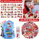 110 PCS Firetruck Party Favors, Fire Truck Temporary Tattoos Slap Bracelets Keychains Stickers Badges Goodie Bags for Fire Truck Birthday Party Decorations Supplies Gifts for Kids Classroom Rewards