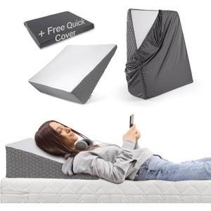 Bed Wedge Pillow RS21 + Free Additional Quick Cover for Acid Reflux Surgery Heartburn Gerd Reading Anti Snore - Triangle Support Pillow for Sleeping and Pain Relief