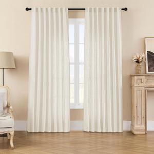 Joydeco Linen Curtains 2 Panel Set,Light Filtering, Ivory on Linen Curtains 90 Inch Curtains for Living Room, Cream Drapes 90 Inches Long Rod Pocket Back Tab Curtains (90" L x 100" W)