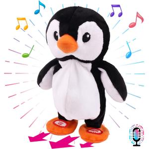 Hopearl Talking Singing Penguin Repeats What You Say Walking Electric Interactive Animated Toy Speaking Plush Buddy Gifts for Toddlers, 7.5''