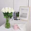 Nubry Artificial Silk Rose Flower Bouquet Lifelike White Fake Rose for Wedding Home Party Decoration Event Gift 10pcs (Off White)