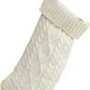 12 Inch Cable Knit Christmas Stockings Personalized Christmas Decorations Indoor Bulk Knitted Fireplace Stocking Hanging Ornaments for Tree Mantle Stair Railings Xmas Home Party Supplies, White